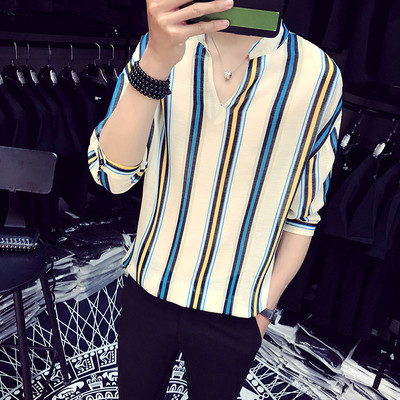 Cămașă modernă bărbătească în dungi cu mâneci 3/4 în două culori