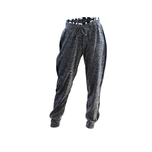 Pantaloni sport de damă cu bandă elastică largă cu inscripție și margine laterală albă