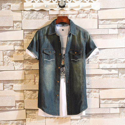 Cămașă modernă pentru bărbați din denim cu mâneci scurte în diferite modele