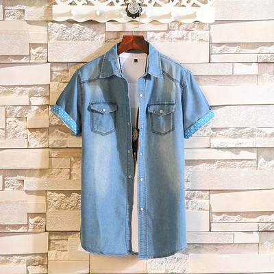 Cămașă modernă pentru bărbați din denim cu mâneci scurte în diferite modele