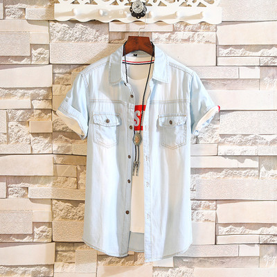 Cămașă modernă pentru bărbați din denim cu mâneci scurte în diferite modele