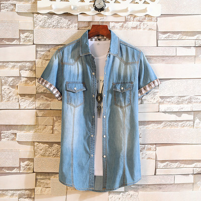 Cămașă modernă pentru bărbați din denim cu mâneci scurte în diferite modele