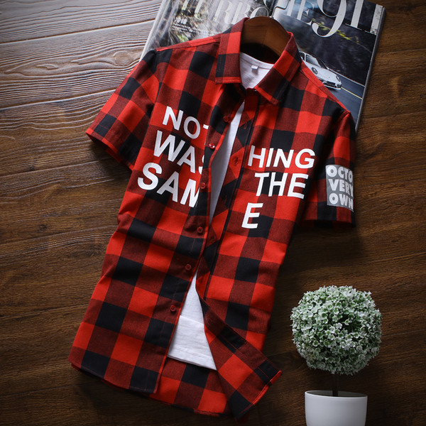 Cămașă bărbați în carouri cu inscripție în două culori