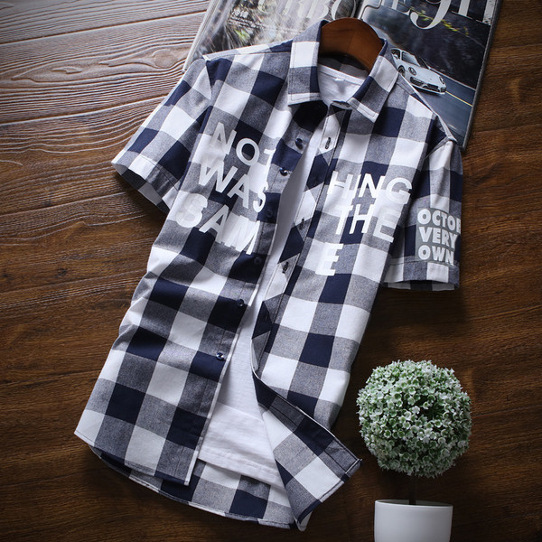 Cămașă bărbați în carouri cu inscripție în două culori