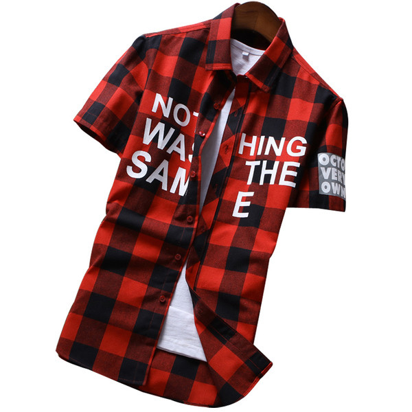 Cămașă bărbați în carouri cu inscripție în două culori