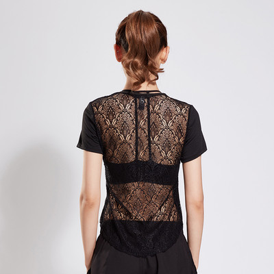 Tricou de damă cu mâneci scurte și dantelă la spate