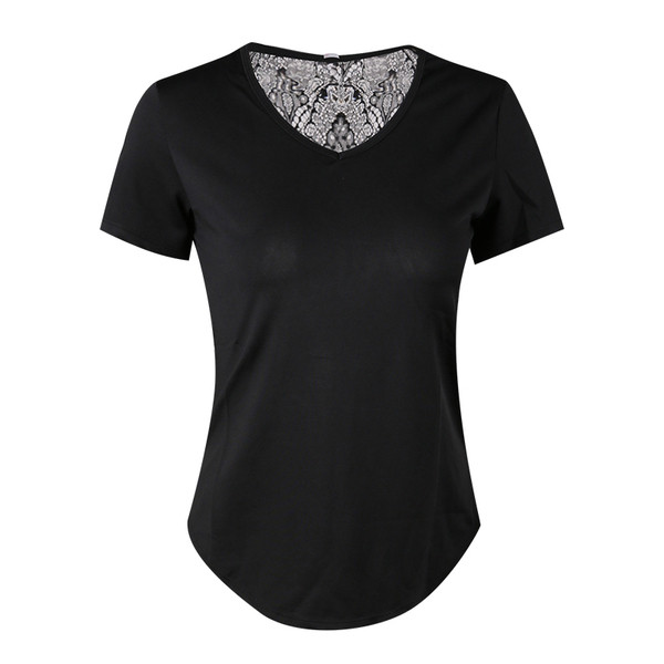 Tricou de damă cu mâneci scurte și dantelă la spate