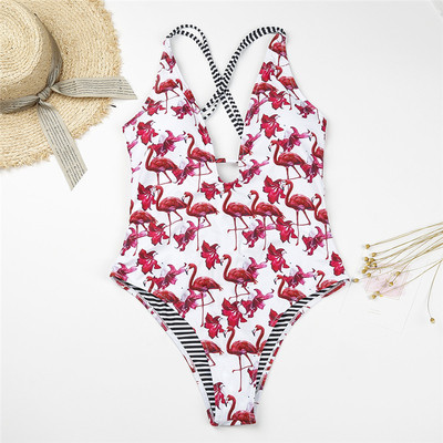 Costum de baie complet pentru femei cu decor flamingo