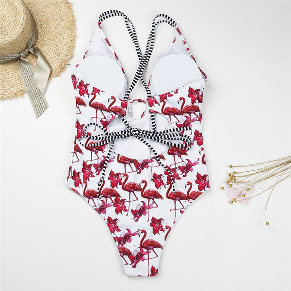 Costum de baie complet pentru femei cu decor flamingo