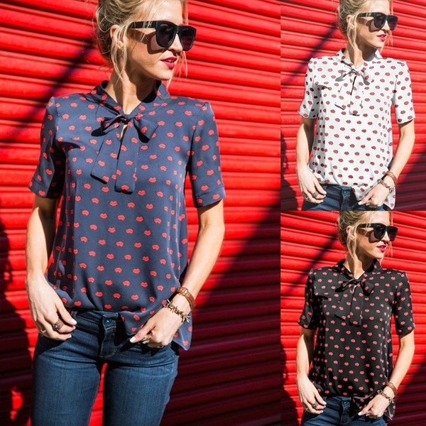 Camasa de dama de vara NOU cu aplicare de saruturi in trei culori