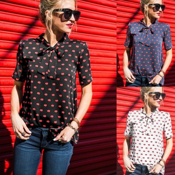 Camasa de dama de vara NOU cu aplicare de saruturi in trei culori