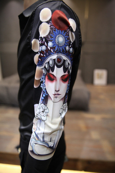 Cămașă modernă subțire pentru bărbați, cu aplicație pe mâneci