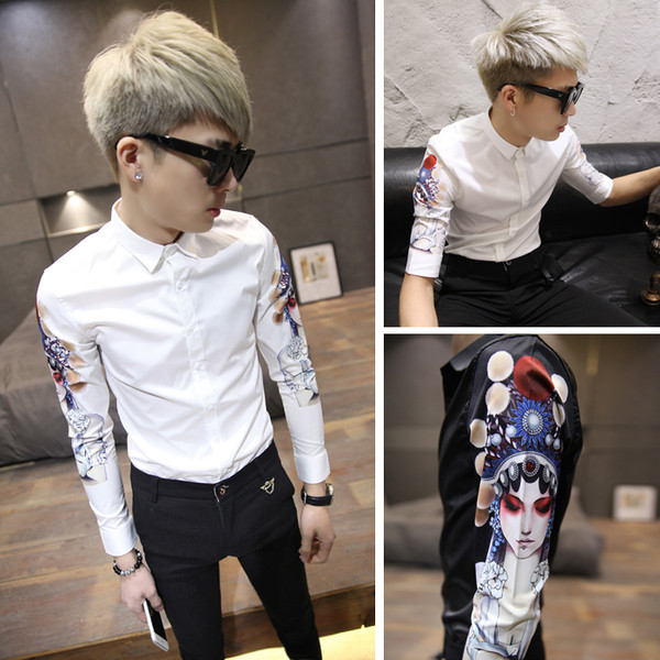 Cămașă modernă subțire pentru bărbați, cu aplicație pe mâneci