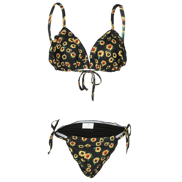 Costum de baie 2 piese dama cu decor intens, alb-negru