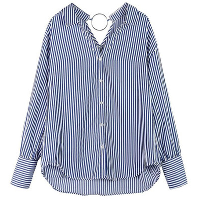 Γυναικείο πουκάμισο με μακρύ μανίκι και λωρίδες ελεύθερο μοντέλο σε δύο χρώματα