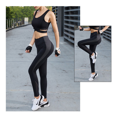 Jambiere sport elastice de dama in negru cu elemente colorate