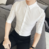 Cămașă subțire pentru bărbați cu mâneci 3/4 rupte