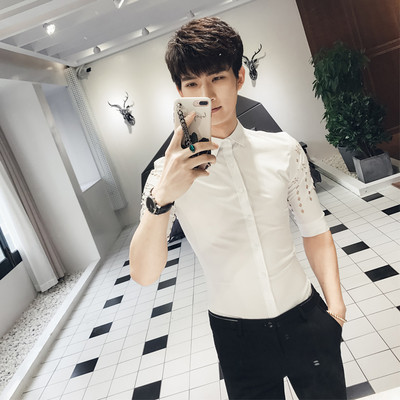 Cămașă subțire pentru bărbați cu mâneci 3/4 rupte