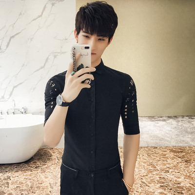 Cămașă subțire pentru bărbați cu mâneci 3/4 rupte