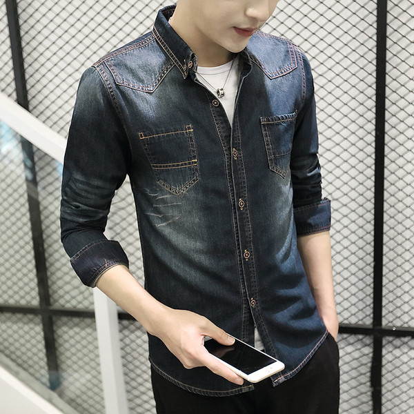 Cămașă bărbătească din denim cu mâneci lungi în două culori