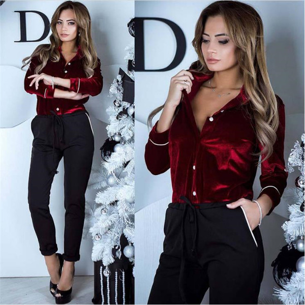 Cămașă de damă elegantă din catifea în trei culori