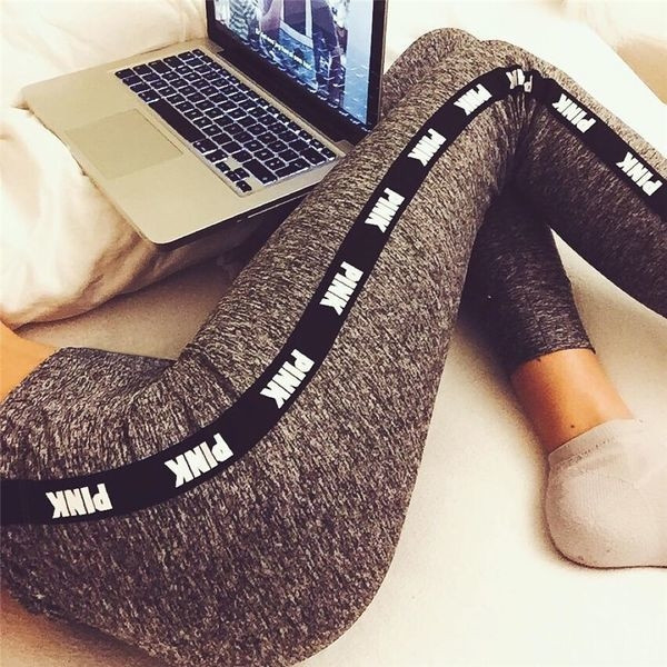 Jambiere sport de damă cu talie înaltă și inscripție