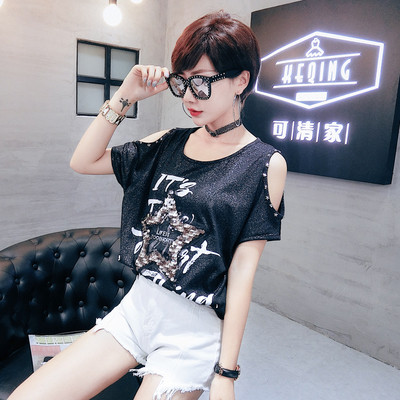 Tricou de dama modern cu inscriptii si paiete