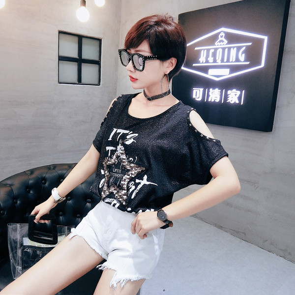 Tricou de dama modern cu inscriptii si paiete