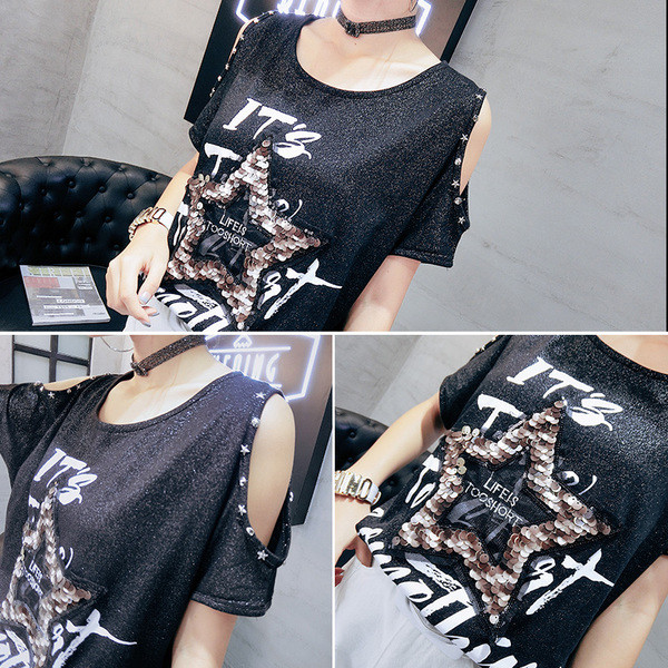 Tricou de dama modern cu inscriptii si paiete