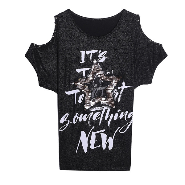 Tricou de dama modern cu inscriptii si paiete