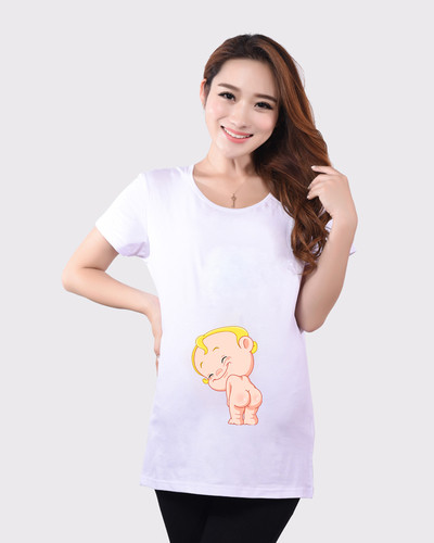 Tricou de damă pentru gravide cu mâneci scurte și aplicație distractivă - în cinci culori