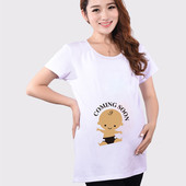 Tricou din bumbac cu maneci scurte si aplicatie pentru gravide in patru culori