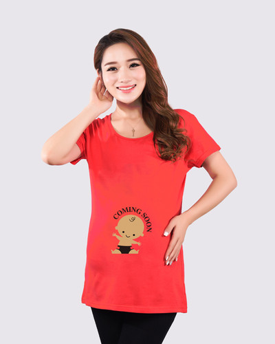 Tricou din bumbac cu maneci scurte si aplicatie pentru gravide in patru culori