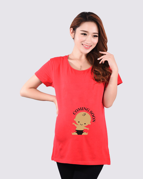 Tricou din bumbac cu maneci scurte si aplicatie pentru gravide in patru culori