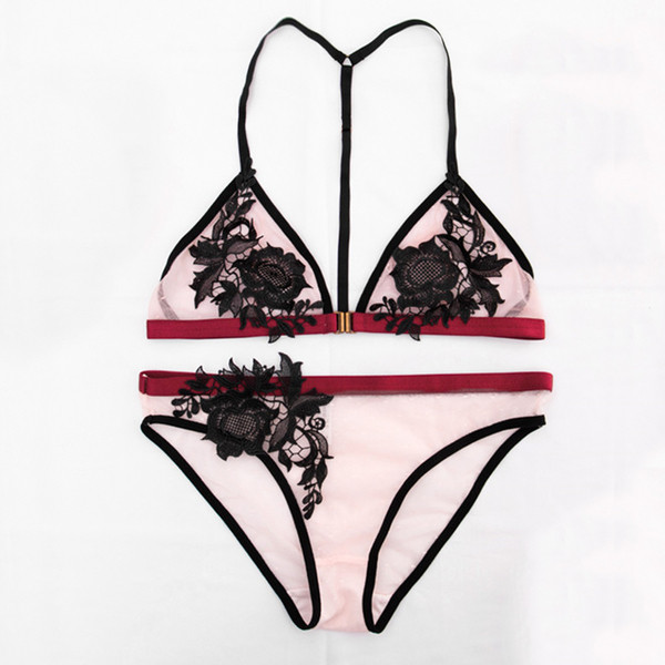 Lenjerie - sutien fără căptușeală cu închidere în față și dantelă cu decor floral