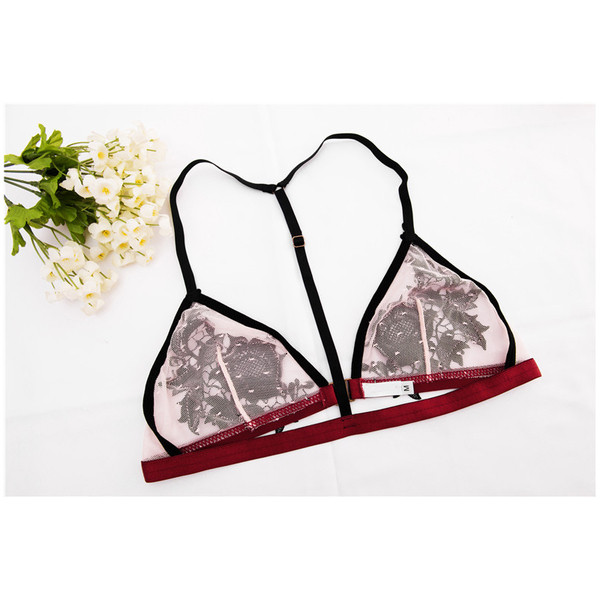 Lenjerie - sutien fără căptușeală cu închidere în față și dantelă cu decor floral