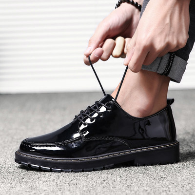 Formal men`s patent leather shoes in black color