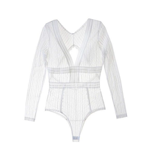 Дамски дантелено боди в черен и бял цвят