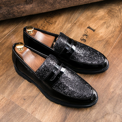 Pantofi formali barbatesti in negru cu brocart in mai multe modele