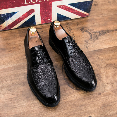 Pantofi formali barbatesti in negru cu brocart in mai multe modele