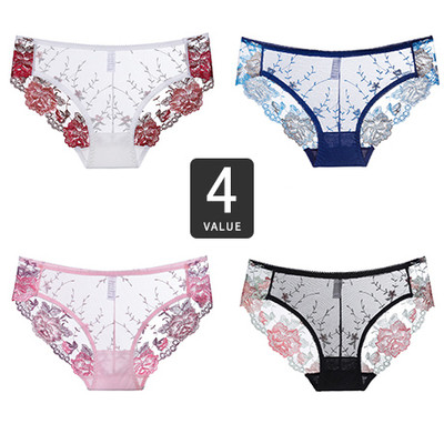 Set 4 bikini dama din dantela cu decor floral