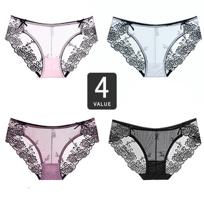 Set 4 bikini dama din dantela cu decor floral