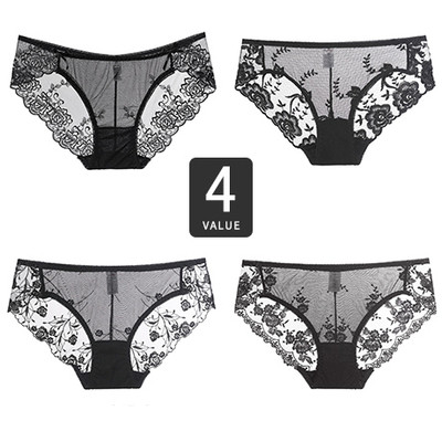 Set 4 bikini dama din dantela cu decor floral