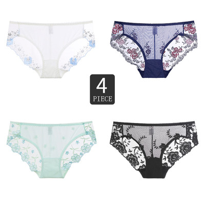 Set 4 bikini dama din dantela cu decor floral