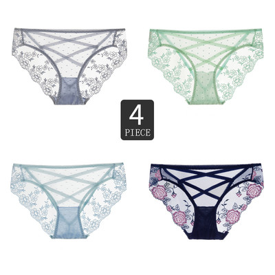 Set 4 bikini dama din dantela cu decor floral