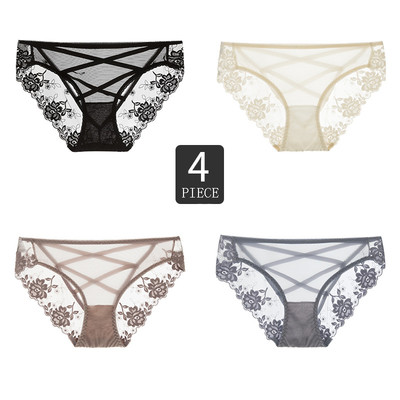 Set 4 bikini dama din dantela cu decor floral