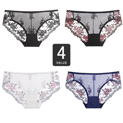 Set 4 bikini dama din dantela cu decor floral