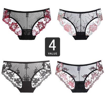 Set 4 bikini dama din dantela cu decor floral