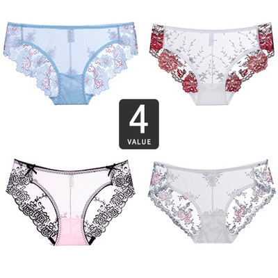 Set 4 bikini dama din dantela cu decor floral