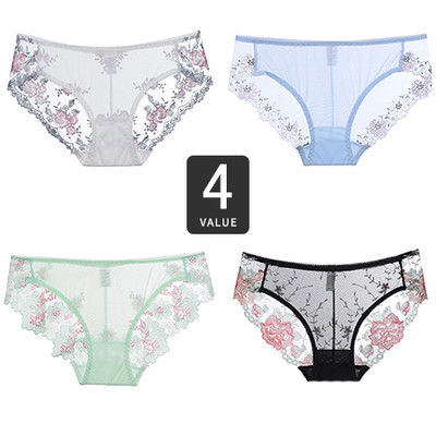 Set 4 bikini dama din dantela cu decor floral